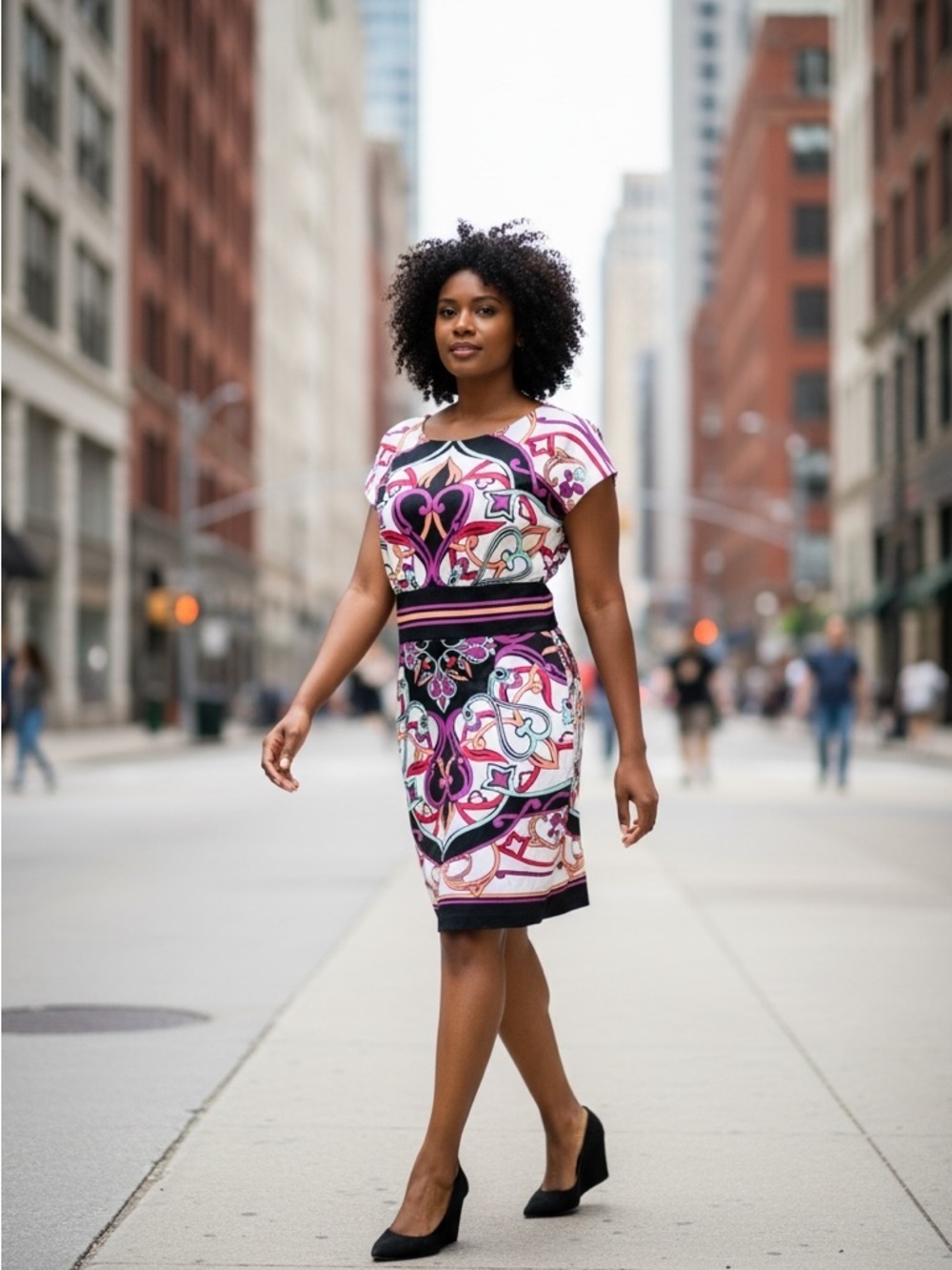 Nicole by Nicole Miller Pink and Black Abstract Midi Sheath Dress Plus Size 16